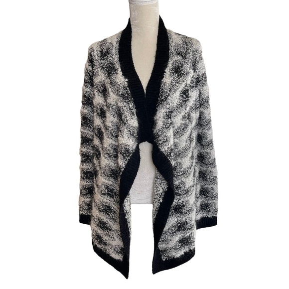 Lou & Grey Women’s Snowbound Open Front Mohair Cardigan Size M Black White - Picture 3 of 10